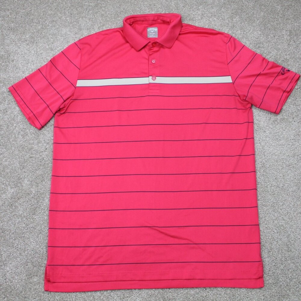 Callaway Opti-Dri Polo Shirt Mens‎ Large Pink/Blue Polyester S/S Golf Pullover